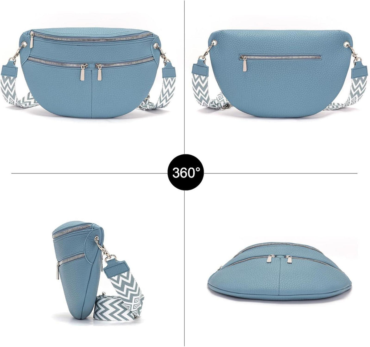 Damen Bauchtasche groß Umhängetasche Vegan Leder Crossbody Tasche Blau