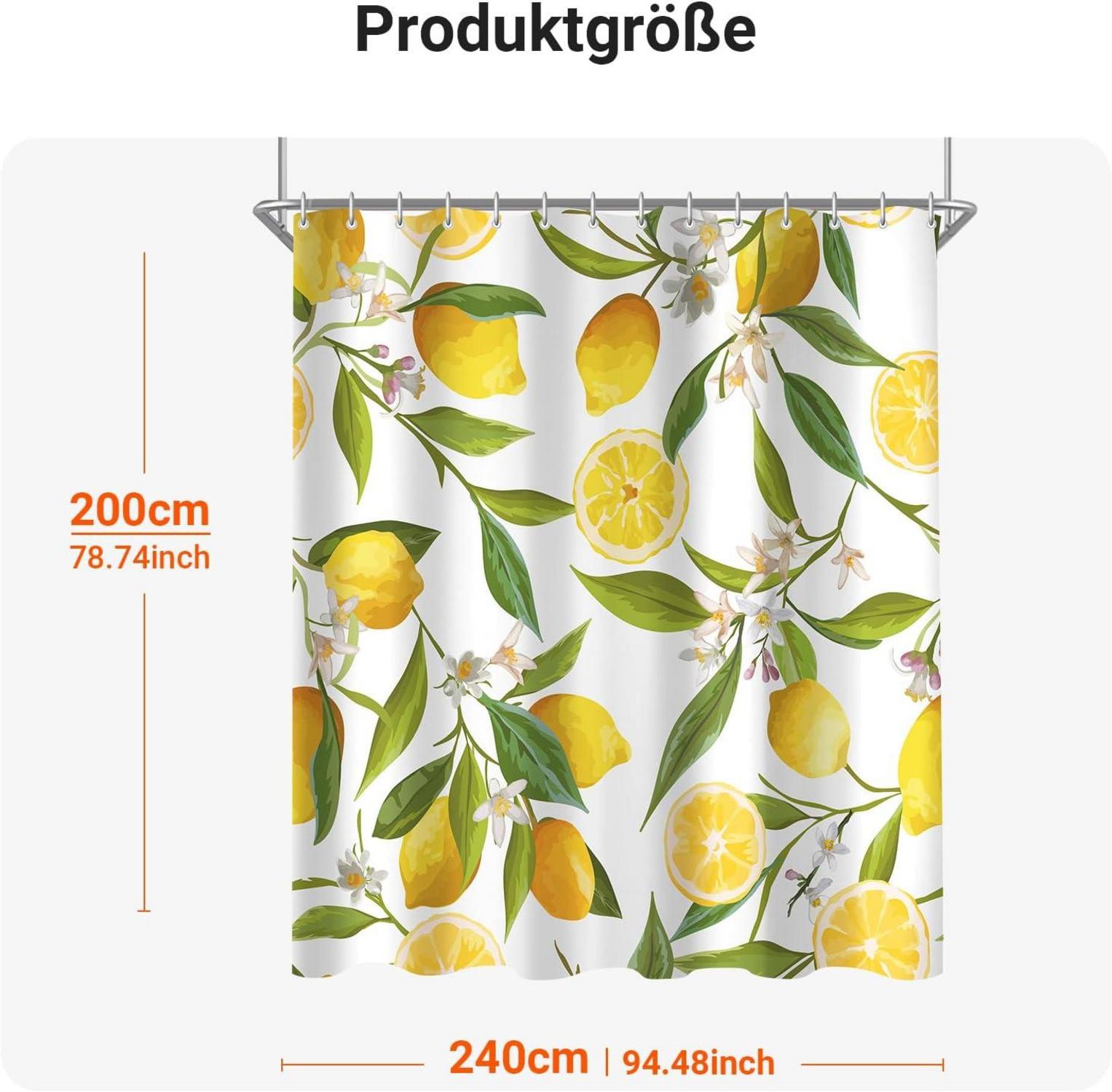 Duschvorhang Zitrone Blatt 240x200cm Antischimmel Polyester mit 16