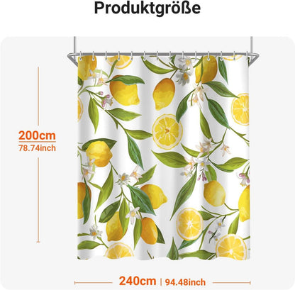 Duschvorhang Zitrone Blatt 240x200cm Antischimmel Polyester mit 16