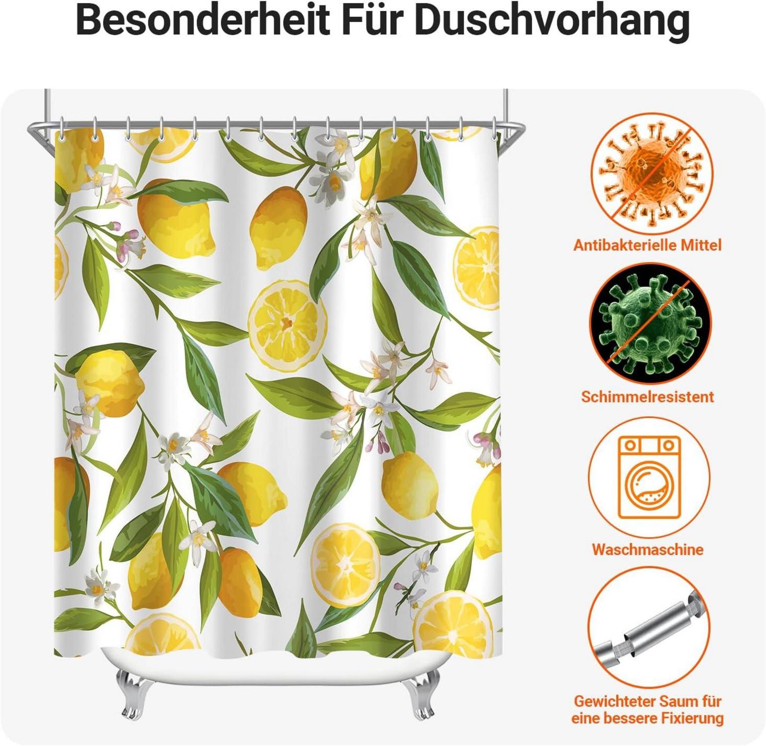 Duschvorhang Zitrone Blatt 240x200cm Antischimmel Wasserabweisend