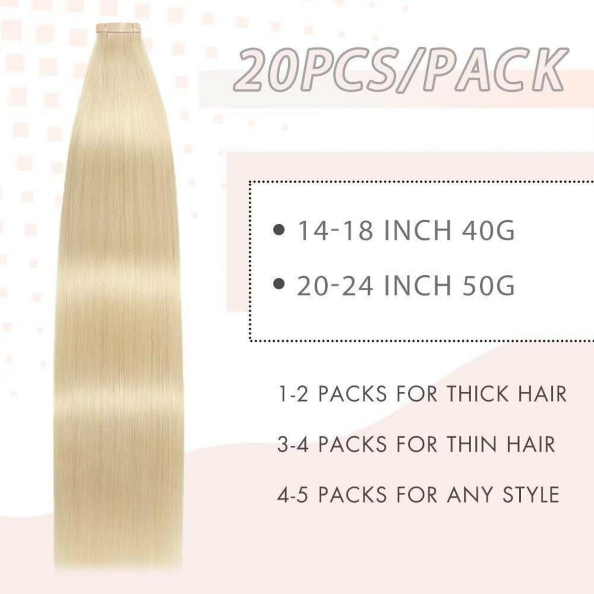 Echthaar Tape Extensions Hellblond 50cm (20 Stück)