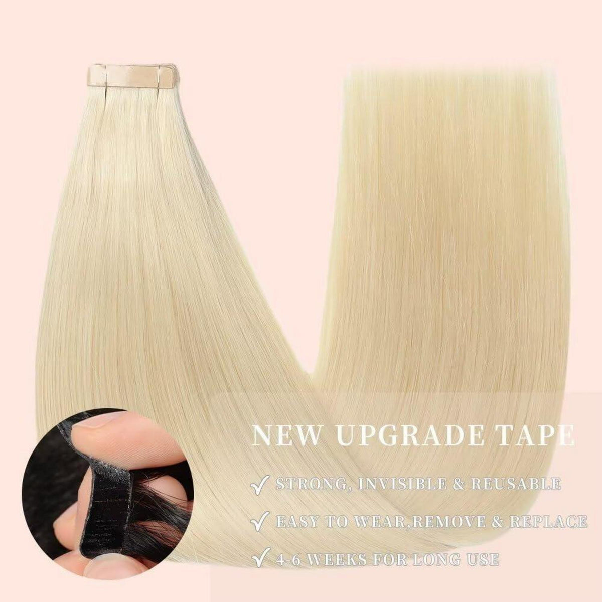 Echthaar Tape Extensions Hellblond 50cm (20 Stück)