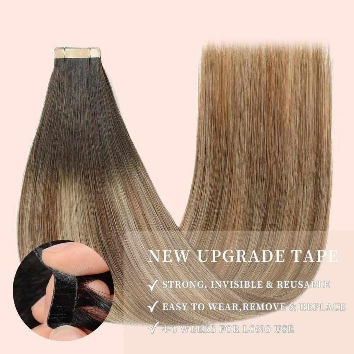 Echthaar Tape Extensions Goldbraun Balayage 45cm (18 Zoll)