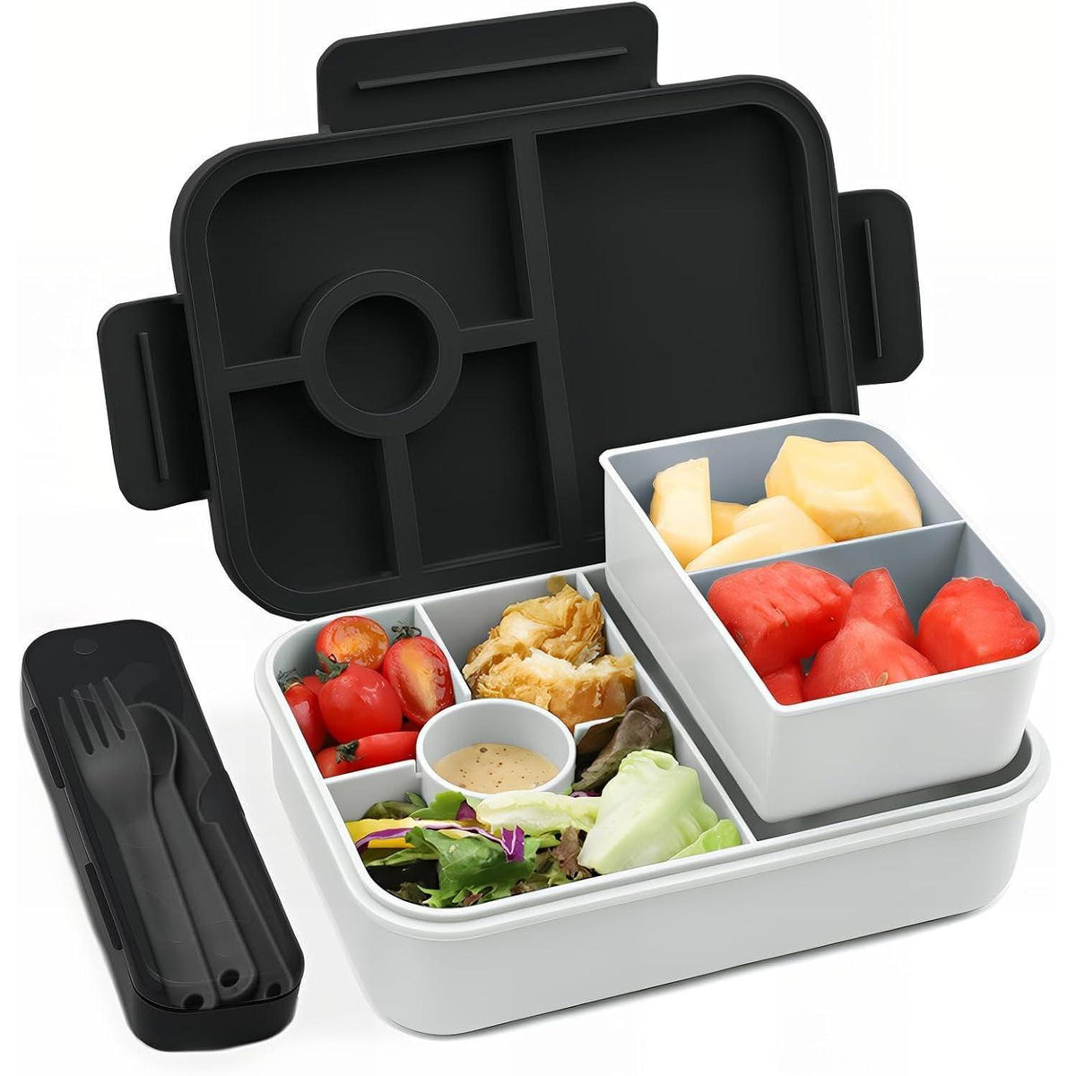 Bento Box Kinder 1300ML Auslaufsicher mit 5 Fächern Schwarz