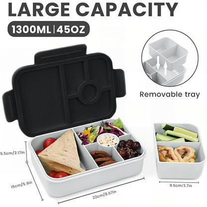 Bento Box Kinder 1300ML Auslaufsicher mit 5 Fächern Schwarz