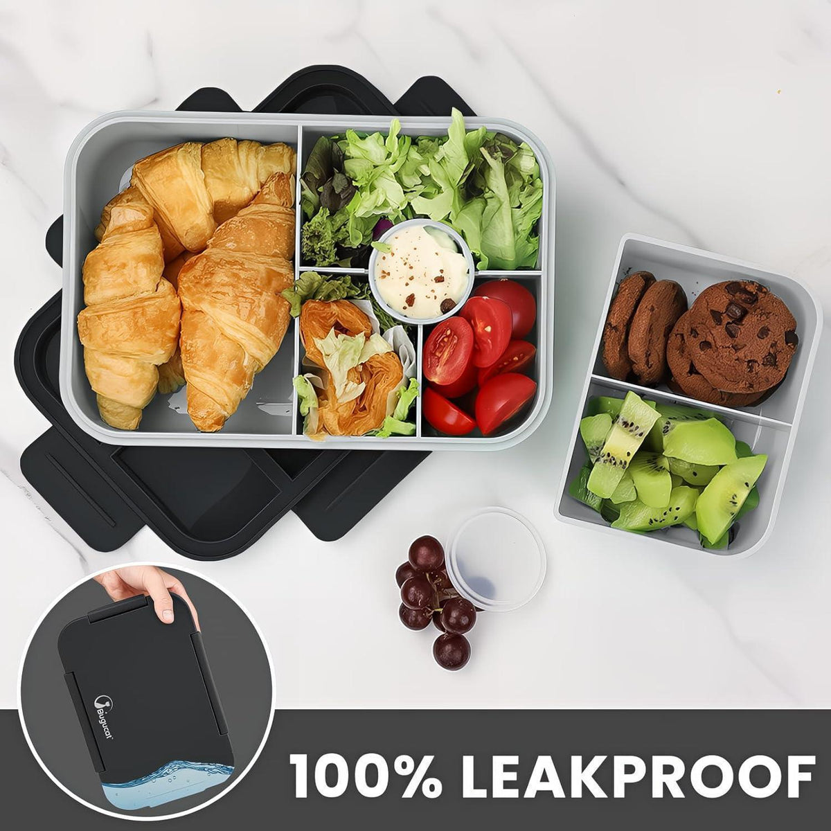 Bento Box Kinder 1300ML Auslaufsicher mit 5 Fächern Schwarz