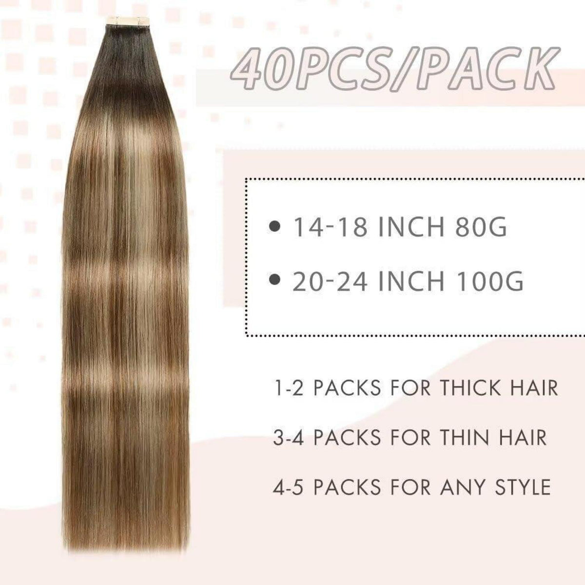 Echthaar Tape Extensions Goldbraun Balayage 55cm