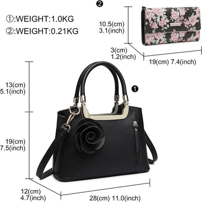 Miss Lulu Damen Handtasche Henkeltasche Geldbörse Set PU