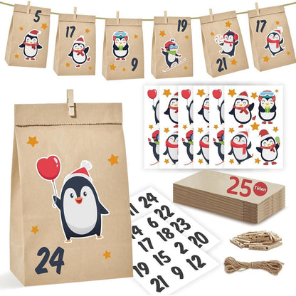 Adventskalender Pinguine Tüten zum Befüllen groß DIY