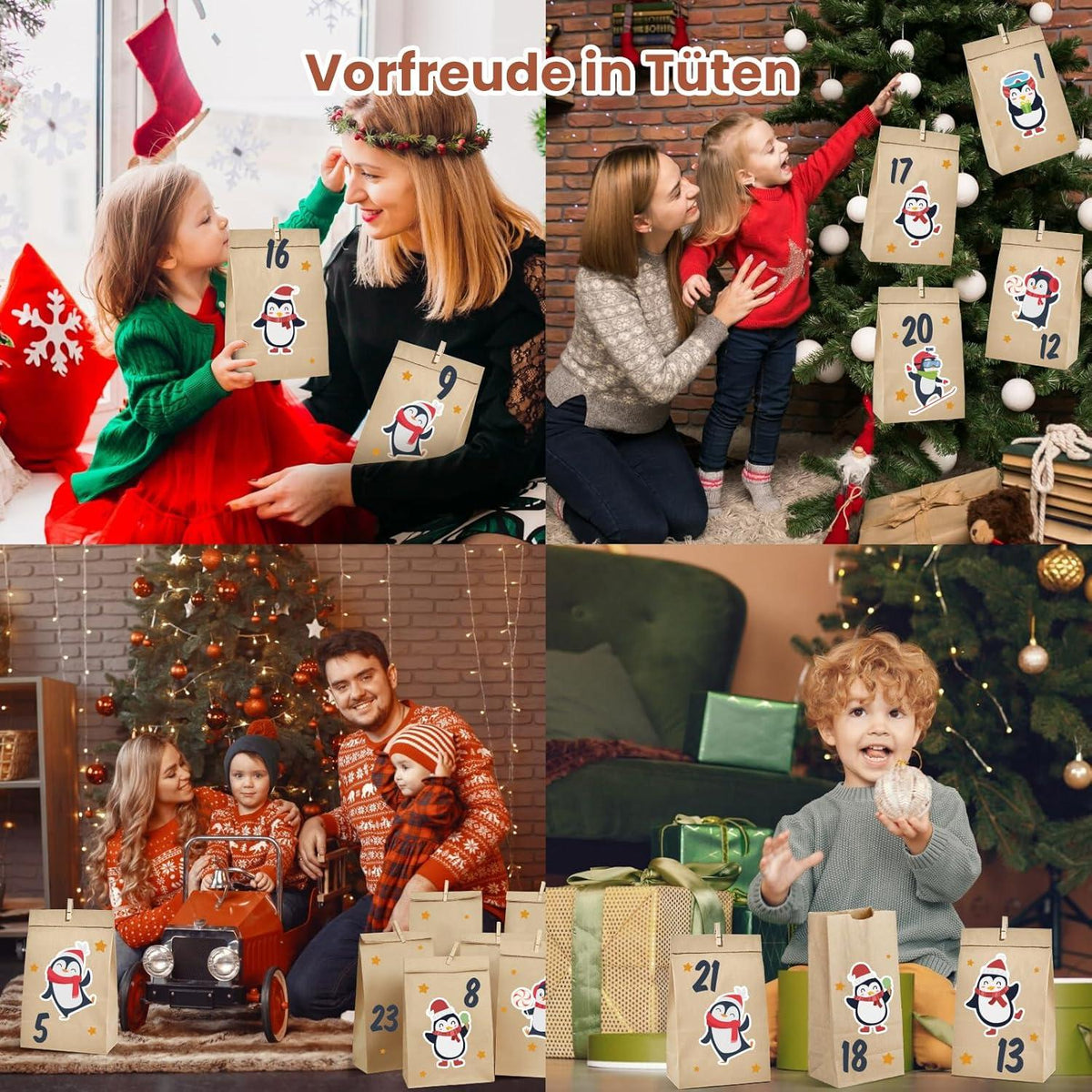 Adventskalender zum Befüllen Pinguine Tüten groß Kraftpapier DIY