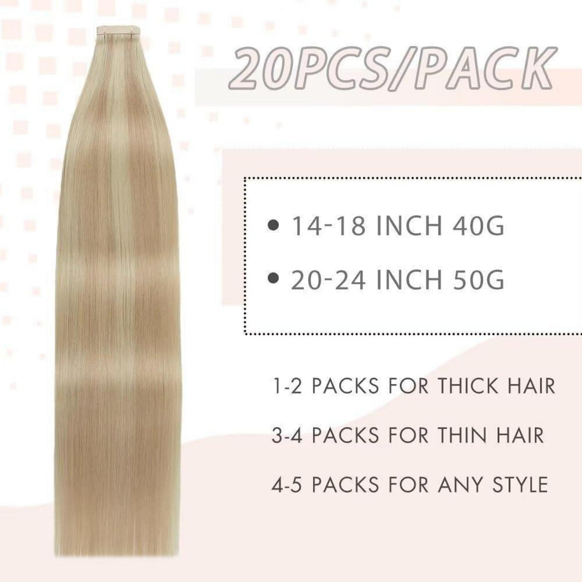 Echthaar Tape Extensions Aschblond 55cm (22 Zoll)