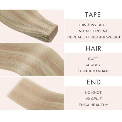 Echthaar Tape Extensions Aschblond 55cm (22 Zoll)