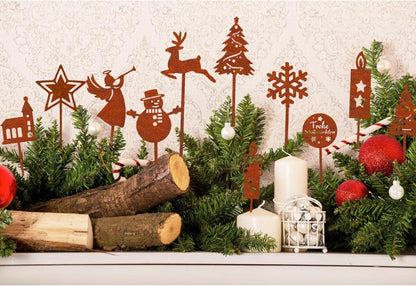 JINGTOPS Weihnachtsdeko Gartenstecker Rost 12er Set Wetterfest