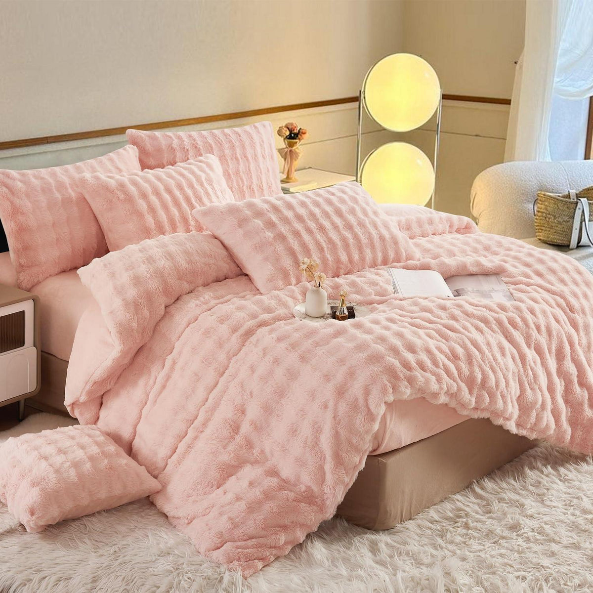 Plüsch Bettwäsche Set 200x200 Rosa - Winterwarm & Kuschelig
