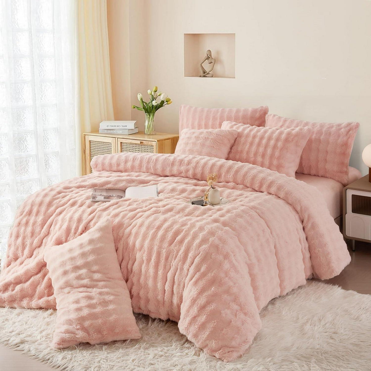 Plüsch Bettwäsche Set 200x200 Rosa - Winterwarm & Kuschelig