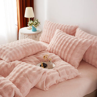 Plüsch Bettwäsche Set Rosa 155x220 cm – Warm & Kuschelig