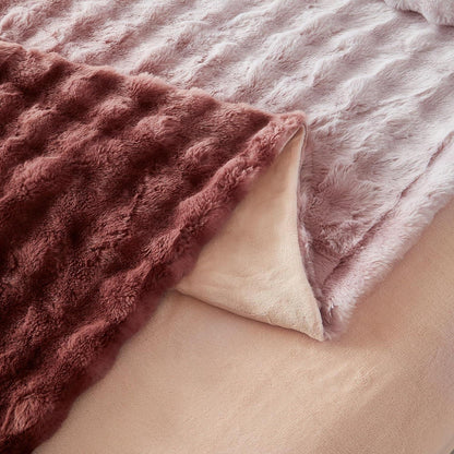 Plüsch Bettwäsche Set 200x200 Rosa Braun Winterwarm