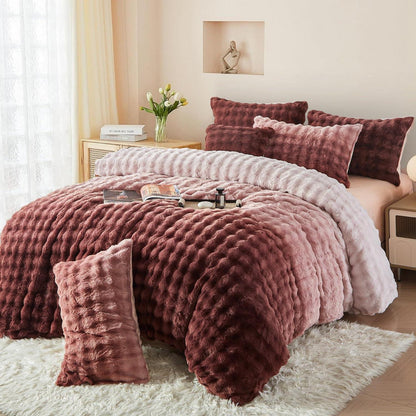 Plüsch Bettwäsche Set 200x200 Rosa Braun Winterwarm