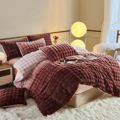 Plüsch Bettwäsche Set Rosa Braun Farbverlauf Winterwarm