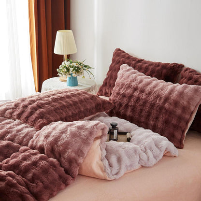 Plüsch Bettwäsche 220x240 Rosa Braun Winter Warm & Kuschelig
