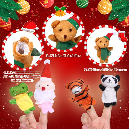 Adventskalender Kinder mit 24 Tier-Fingerpuppen für Weihnachten