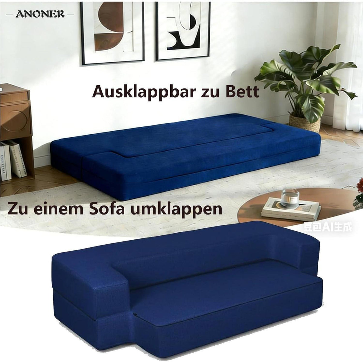 Faltbares Schlafsofa mit Memory-Schaum – Dunkelblau Full