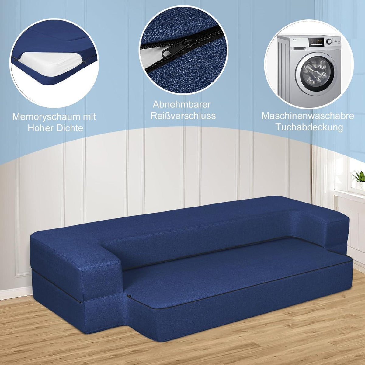 Faltbares Schlafsofa mit Memory-Schaum – Dunkelblau Full