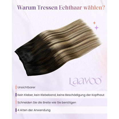 Echthaar Tressen Blayage Schwarz Ombre 50cm - 100g
