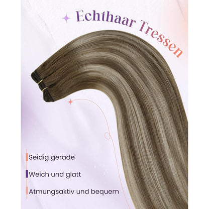 Echthaar Tressen Braun Balayage Blond 40cm 100g