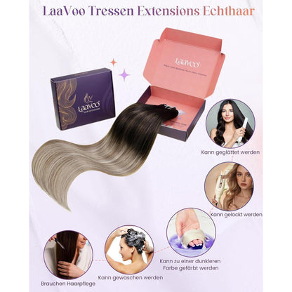 Echthaar Tressen Ombre Schwarz-Karamellblond 35cm 80G