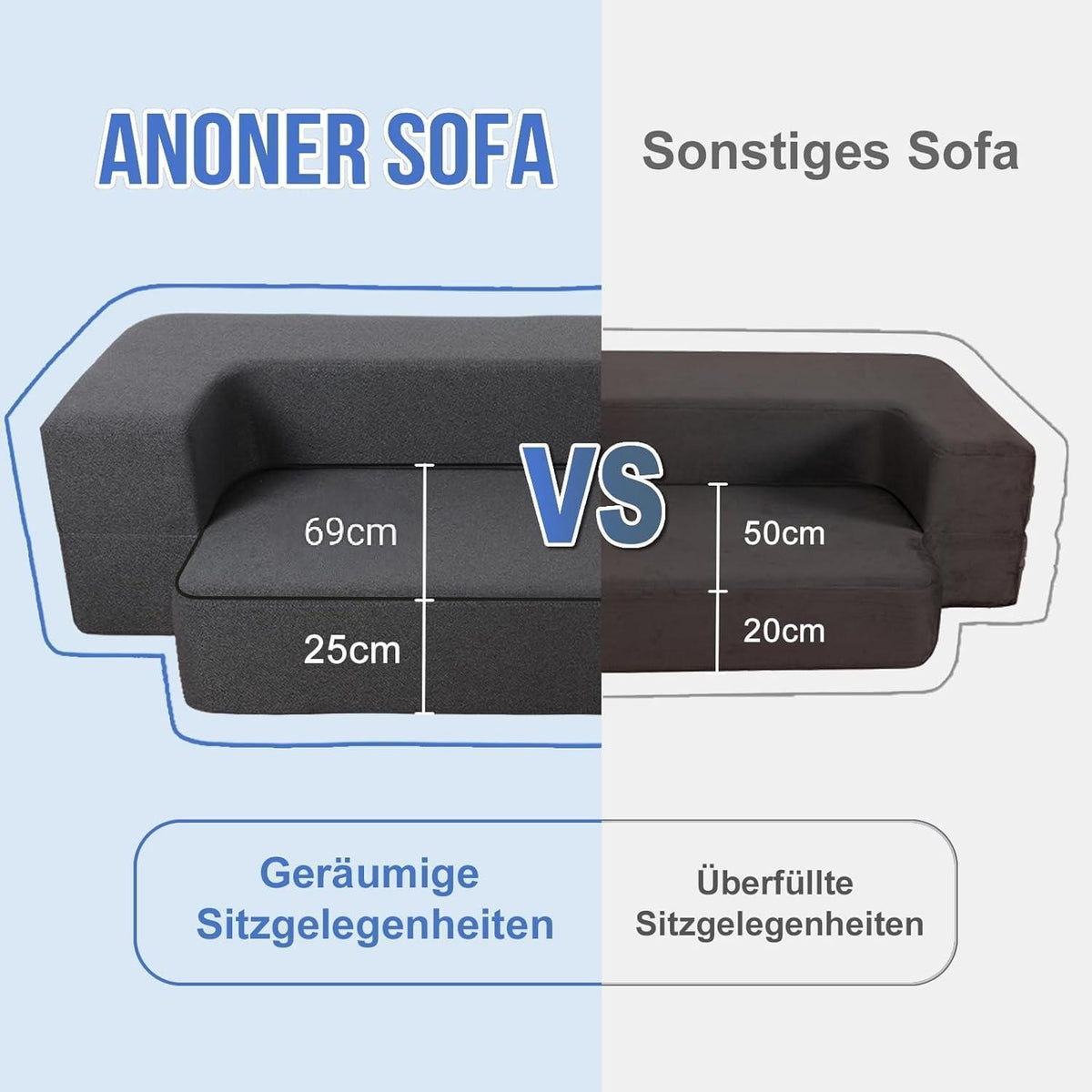 Modernes Klappsofa mit Memory-Schaum & Schlaffunktion – Dunkelgrau