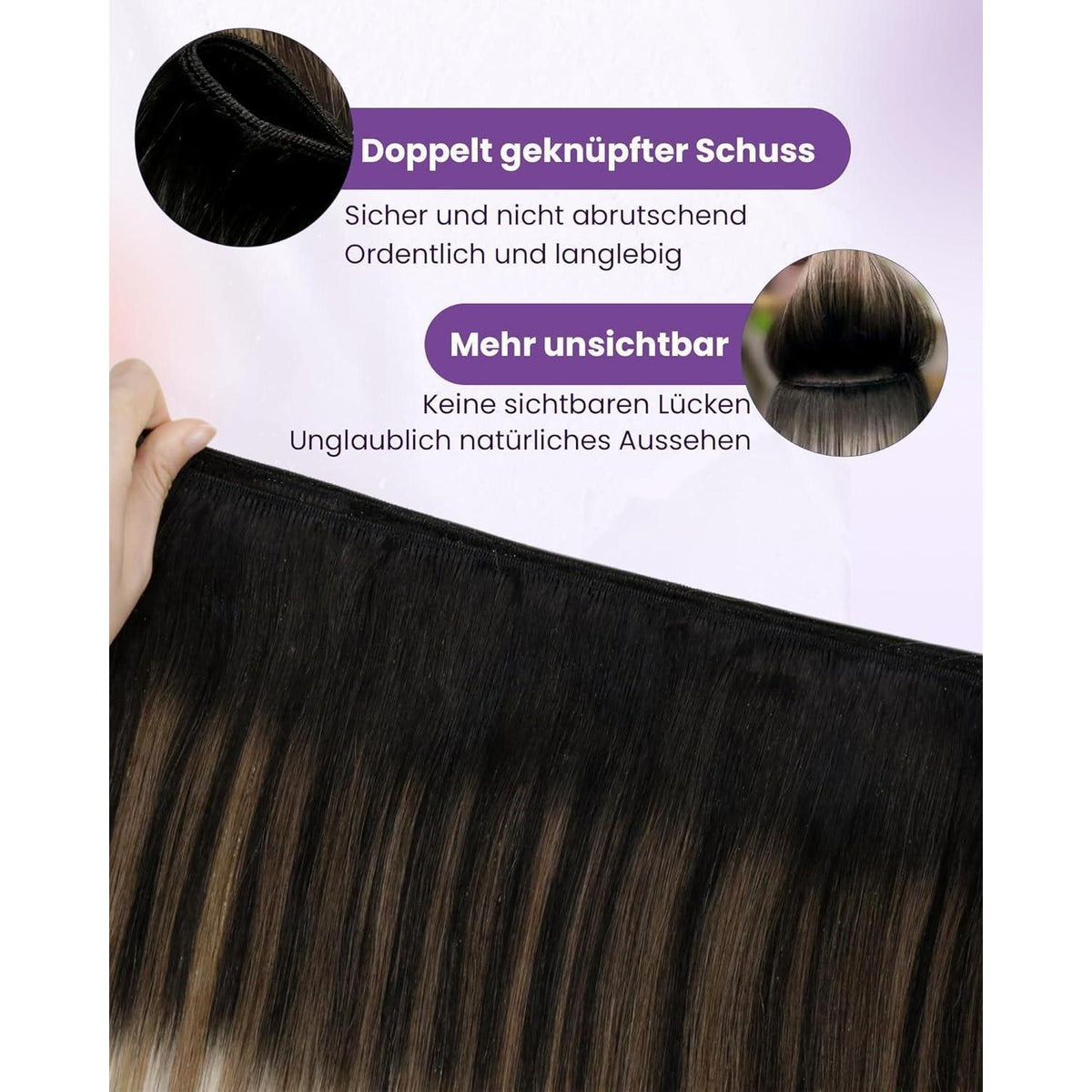 Echthaar Tressen Ombre Schwarz-Karamellblond 50cm 100g