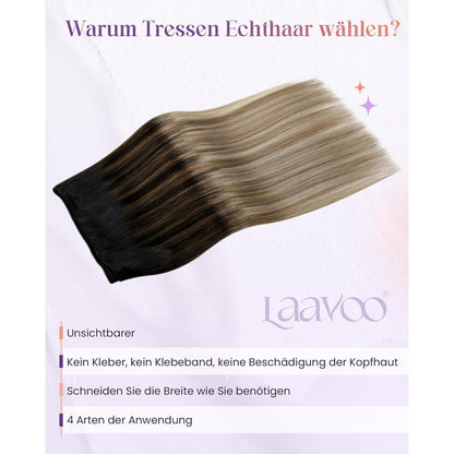 Echthaar Tressen Ombre Schwarz-Karamellblond 50cm 100g