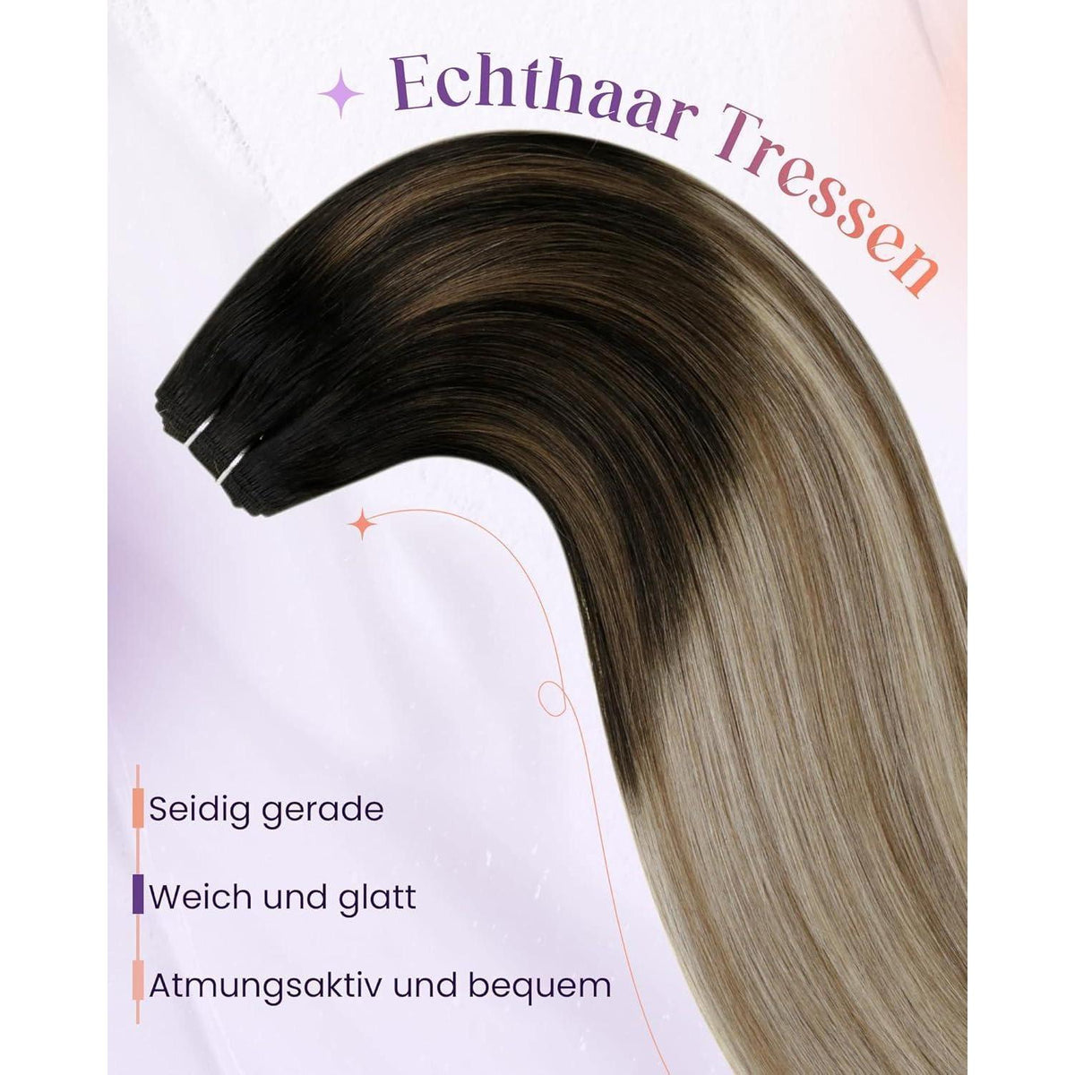 Echthaar Tressen Ombre Schwarz-Karamellblond 50cm 100g