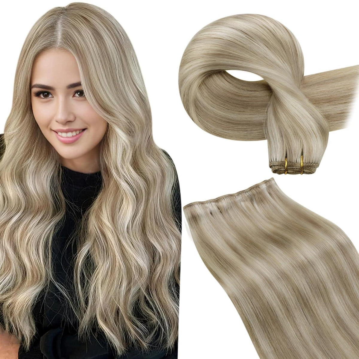 Echthaar Tressen Blond Einnähen Remy 35cm #P18/613