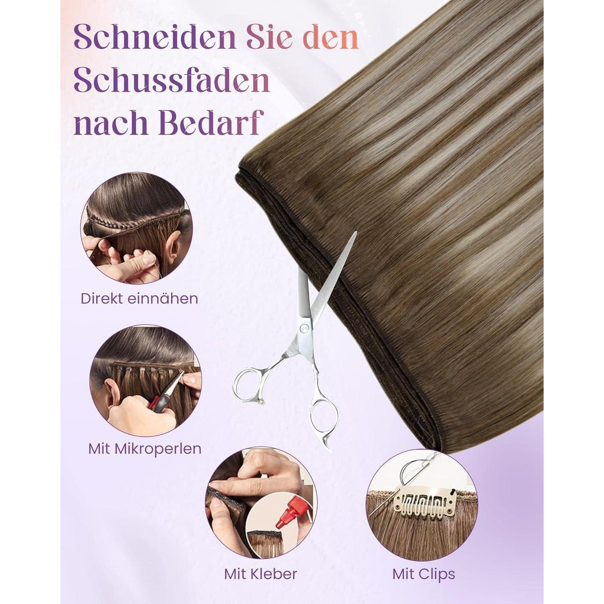 Echthaar Tressen Braun Balayage Blond 30cm zum Einnähen