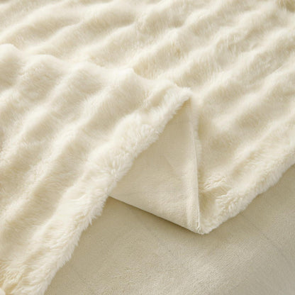 Plüsch Bettwäsche Set 200x200 Creme Weiß, Winterwarm & Kuschelig