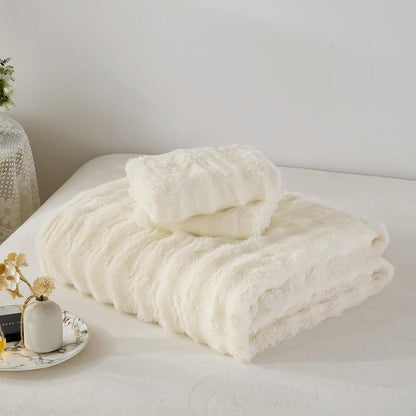 Plüsch Bettwäsche Set 200x200 Creme Weiß, Winterwarm & Kuschelig