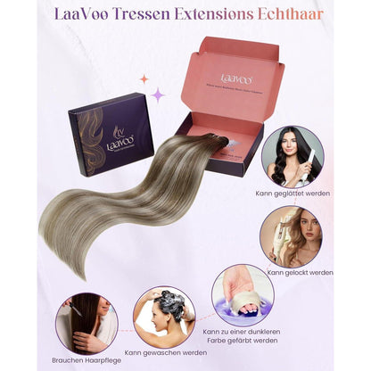 Echthaar Tressen Braun Balayage mit Platinblond 50cm