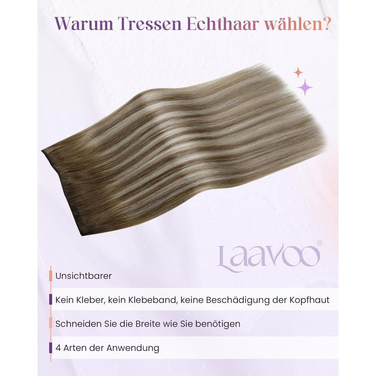Echthaar Tressen Braun Balayage mit Platinblond 50cm