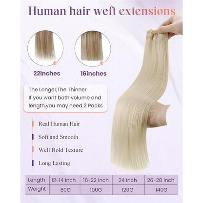 Echthaar Tressen Blond Remy 55cm - Haarverlängerung