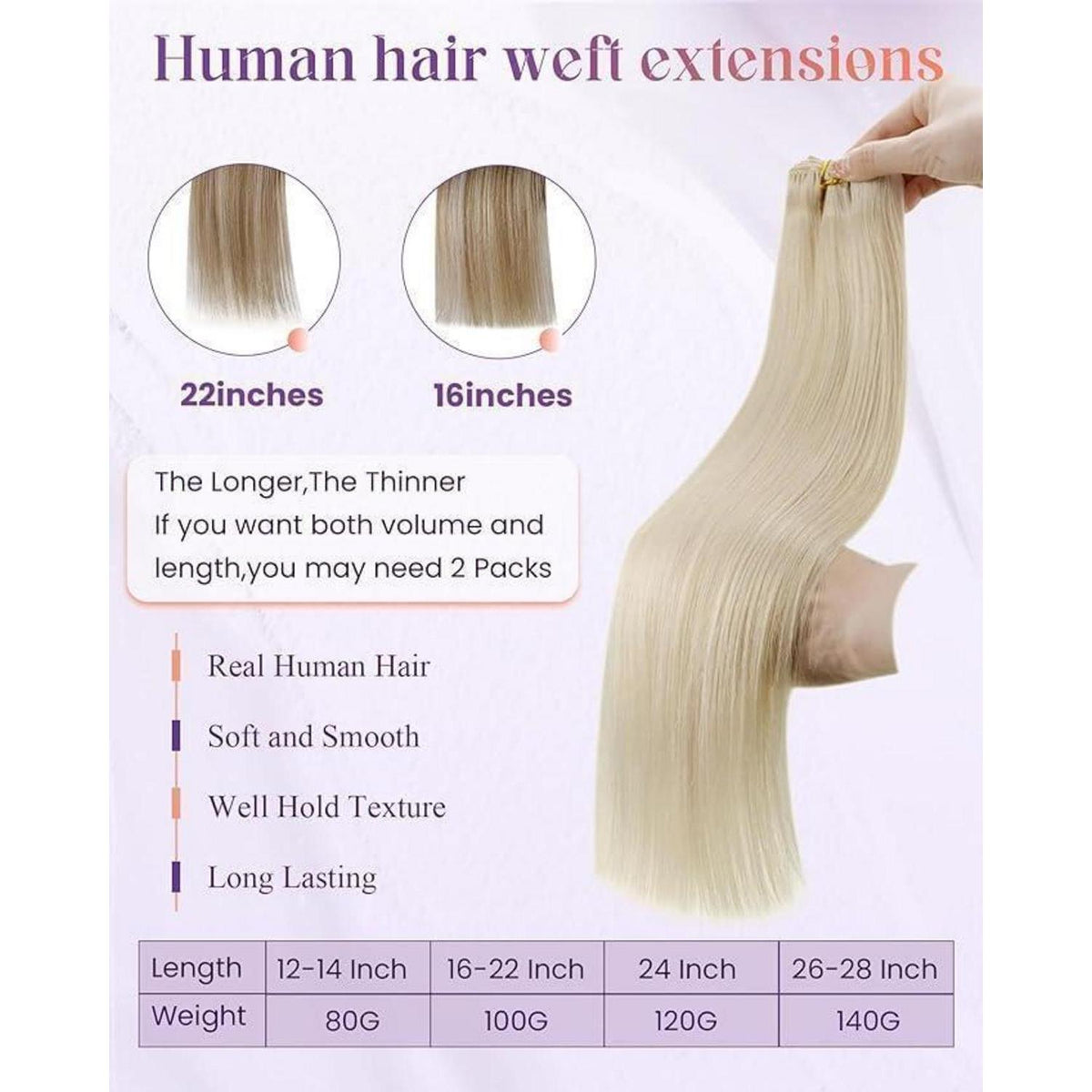 Blond Remy Echthaar Tressen 40cm - Haarverlängerung