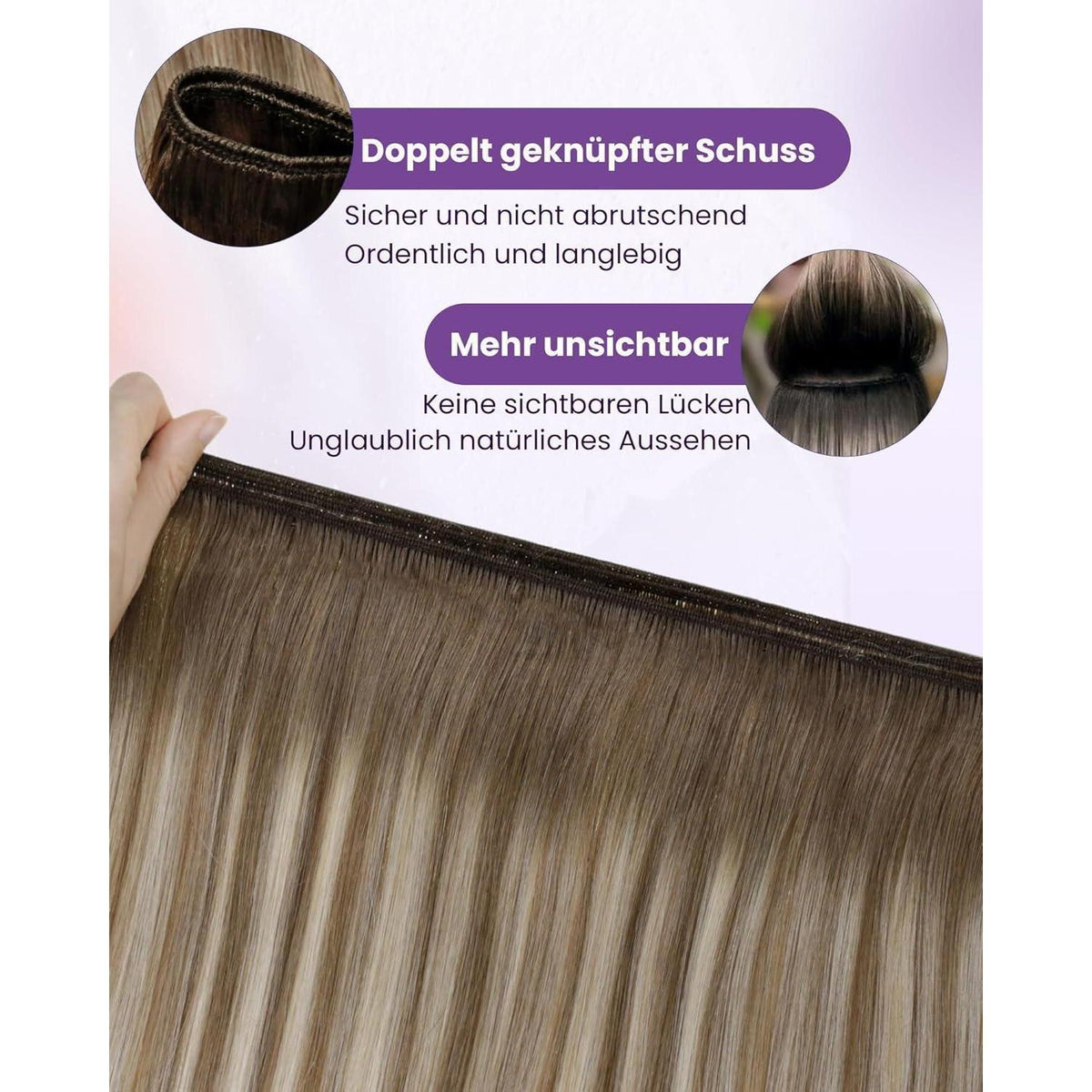 Echthaar Tressen Braun Balayage 60cm - Haarverlängerung