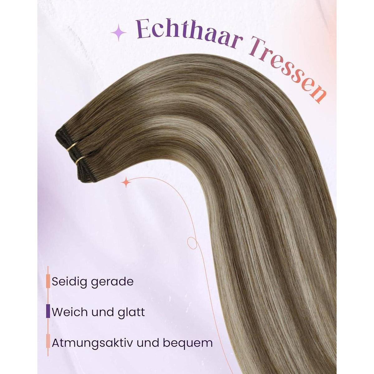 Echthaar Tressen Braun Balayage 60cm - Haarverlängerung