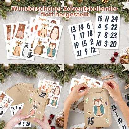 Adventskalender Waldtiere DIY 2025 groß 25 braun Papiertüten