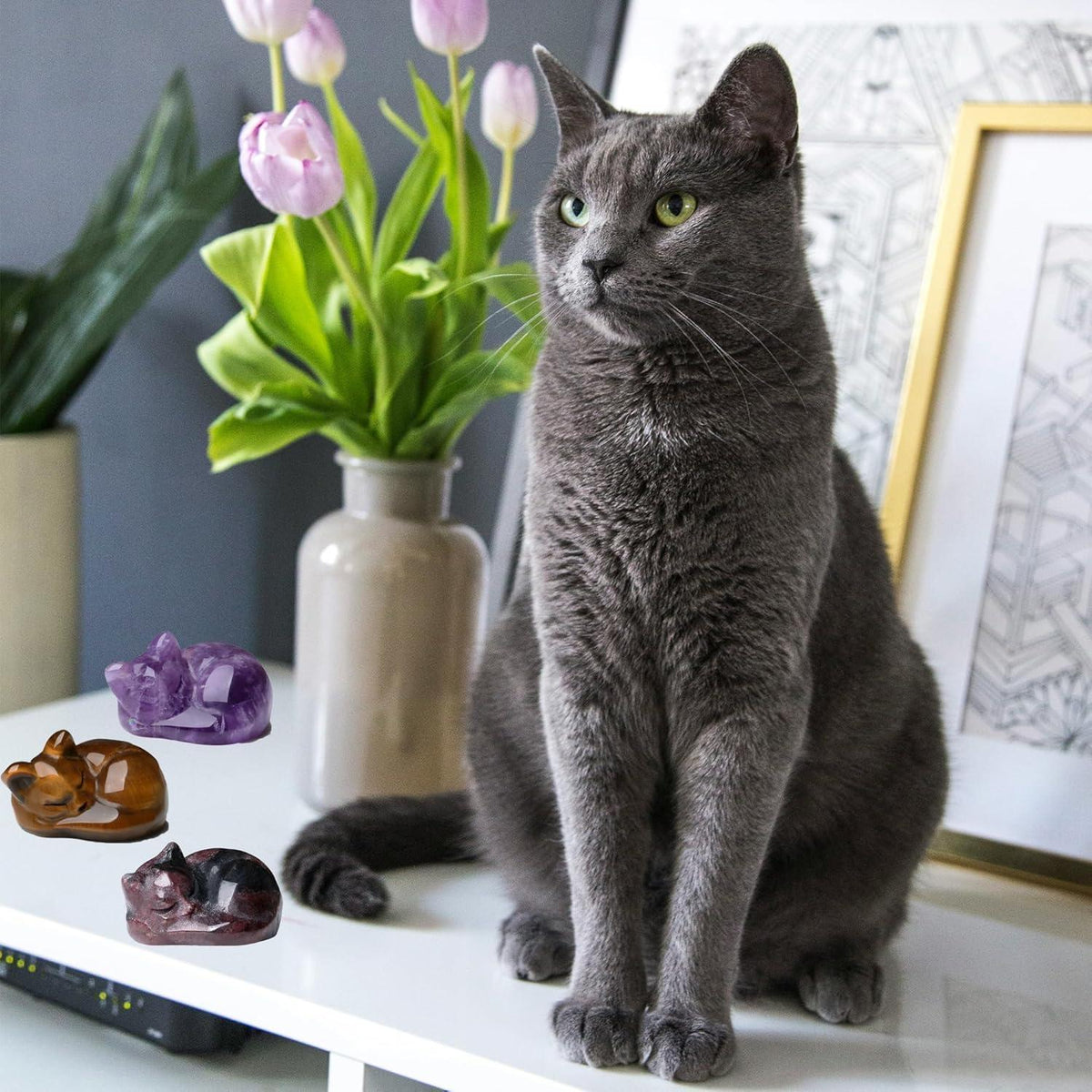 Amethyst Katze Kristallfigur - Glückskätzchen Deko für Katzenliebhaber