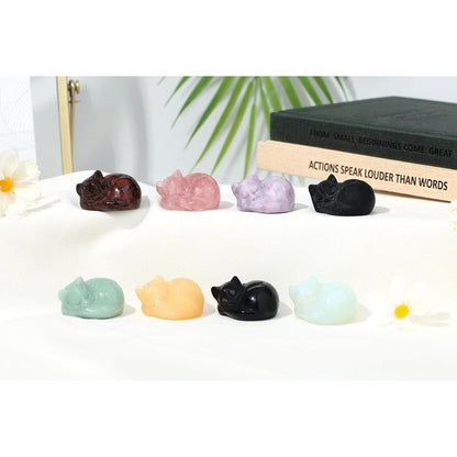Obsidian Katze Figur Schlafende Katze Statue Edelstein