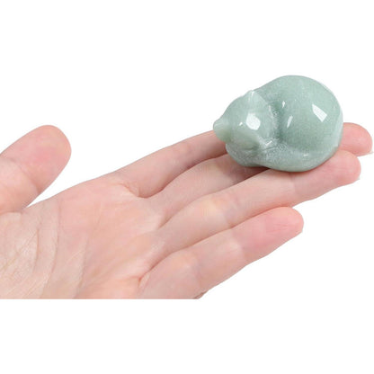 Grüner Aventurin Katze Figur Heilstein Deko Statue