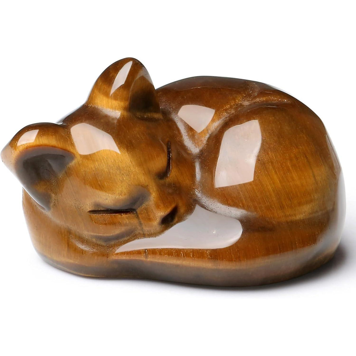 Tigerauge Katze Kristallfigur – Glücksbringer & Schmuckstein Skulptur