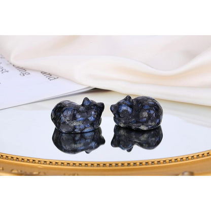 Blauer Labradorit Katze Figur Schlafende Katze Dekor Stein
